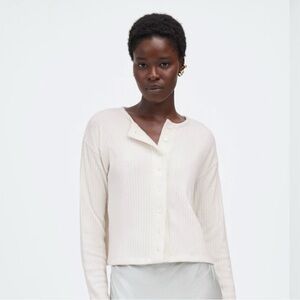 Madewell Relaxed Button-Front Ribbed Cardigan, Winter White, Large, LIKE NEW